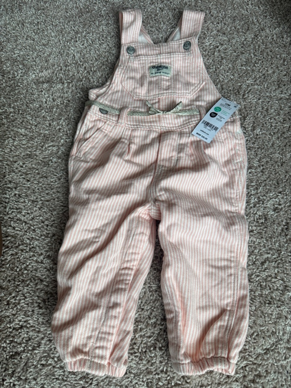 OshKosh B'gosh Pink and White Striped Overalls